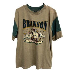 Vintage Branson Missouri Graphic T-Shirt All American Star Beige Green Sz L